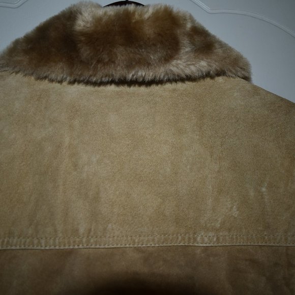 D' Carlo Leather Vest M Faux Fur Zip Closure Tan Pockets - Picture 10 of 12